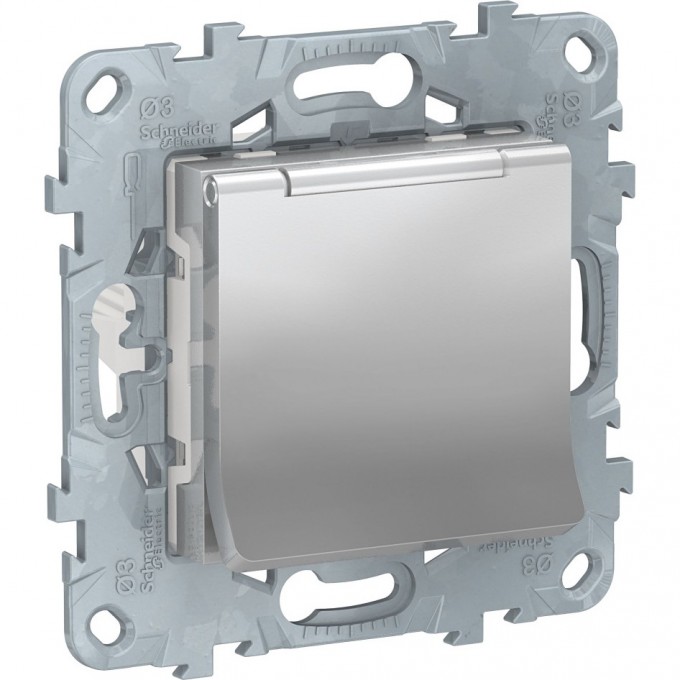 Розетка SCHNEIDER ELECTRIC UNICA NEW с заземлением, со шторками, с крышкой, 16 А, 250 В, IP40, алюминий NU503730TA