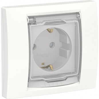Розетка SCHNEIDER ELECTRIC UNICA NEW с заземлением, со шторками, с крышкой, IP44, белый