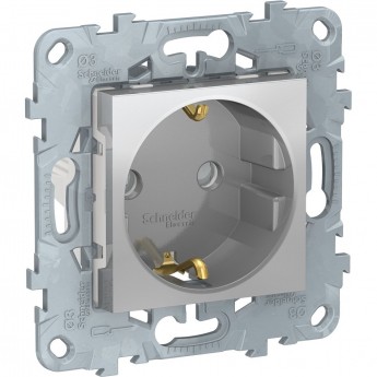 Розетка SCHNEIDER ELECTRIC UNICA NEW с заземлением, со шторками, с винтовыми зажимами, 16 А, 250 В, алюминий