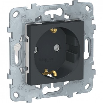 Розетка SCHNEIDER ELECTRIC UNICA NEW с заземлением, со шторками, с винтовыми зажимами, 16 А, 250 В, антрацит