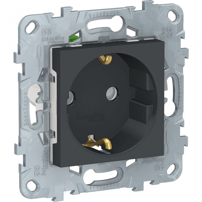 Розетка SCHNEIDER ELECTRIC UNICA NEW с заземлением, со шторками,с быстрозажимными клеммами, антрацит NU505754