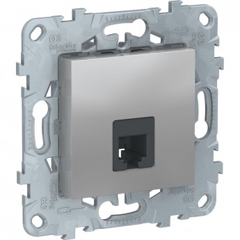 Розетка телефонная SCHNEIDER ELECTRIC UNICA NEW, RJ11, одиночная, 4 контакта, алюминий