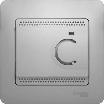 Термостат электрический SCHNEIDER ELECTRIC GLOSSA теплого пола с датчиком,от+5до+50°C,10A,в сборе, АЛЮМИНИЙ