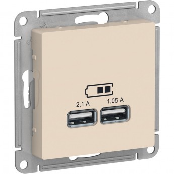 USB розетка SCHNEIDER ELECTRIC ATLASDESIGN 2х5В/1,05 А, механизм, БЕЖЕВЫЙ