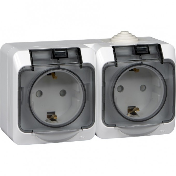 Розетка SCHNEIDER ELECTRIC ЭТЮД О/У IP44 двойная, с заземлением со шторками 16А 250B, белый, Россия PA16-244B