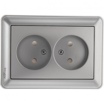 Розетка двойная SCHNEIDER ELECTRIC W59 без заземления со шторками, 16А, в сборе, матовый хром