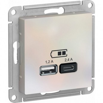 USB Розетка SCHNEIDER ELECTRIC ATLASDESIGN тип A+C 5В/2.4А 2х5В/1.2А механизм, жемчужный USB Розетка SCHNEIDER ELECTRIC ATLASDESIGN тип A+C 5В/2.4А 2х5В/1.2А механизм, жемчужный